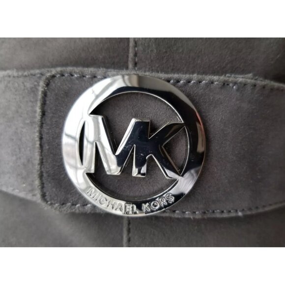 NIB Michael Kors Caroline Boots 9M Dark Slate Suede Leather Knee High MK Logo - Picture 2 of 14